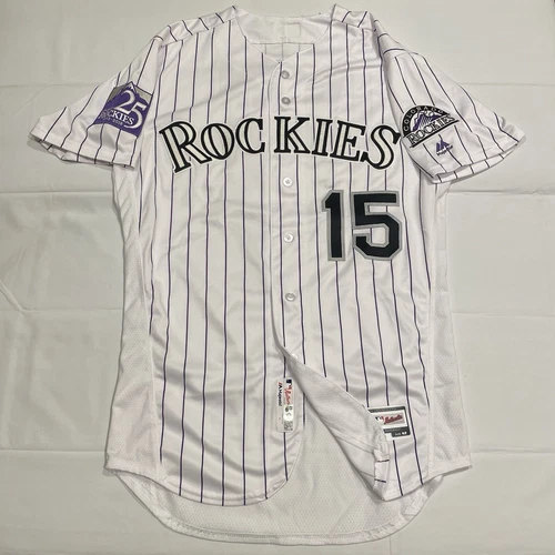 Game Worn Raimel Tapia Colorado Rockies 2018 25th Patch MLB Jersey Used White 42
