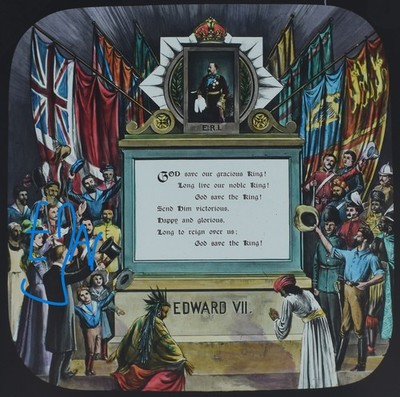 GOD SAVE THE KING - KING EDWARD VII C1901 Magic Lantern Slide BRITISH ROYALTY