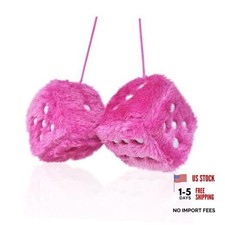 Fuzzy Plush Dice For Car Mirror Pair Of 3 Pink Dice With White Dots Rose Red