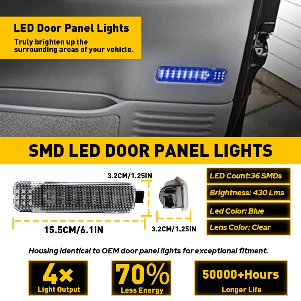 For Chevy 1500 Silverado 2500HD 1999-2006 3500HD Blue LED Courtesy Door Light US - Image 3 of 4