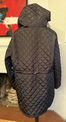 Cavalini Quilted Jacket Hooded Black Zip 3/4 length Faux shearling fleece 2X NWT - Picture 7 of 19