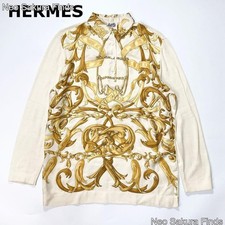 Hermes Long Sleeve Knit Switching Silk Shirt White Scarf Pattern M
