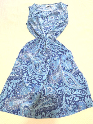 Emma James Sleeveless Silk Dress Blue Paisley & Floral Size 12