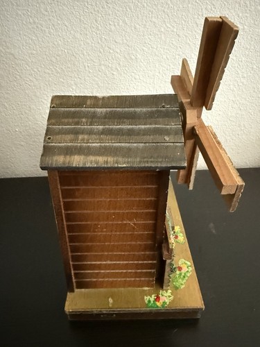 Vintage Cuendet Swiss Wood Windmill Cottage House Jewelry Music Box Works! 8x9” - Picture 10 of 13