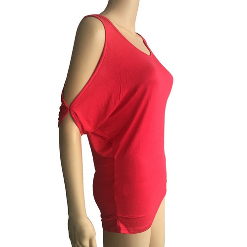 Womens Cold Shoulder Batwing Sleeve Top Shirt Ladies Summer Loose Fit T-shirt#A - Picture 16 of 69