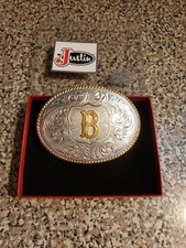 Justin Brand Silver Letter B Initial Belt Buckle Americana Country Rodeo