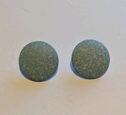 Vintage Light Blue With Cream Colored Speckles Metal Pierced Earrings - Picture 1 of 3