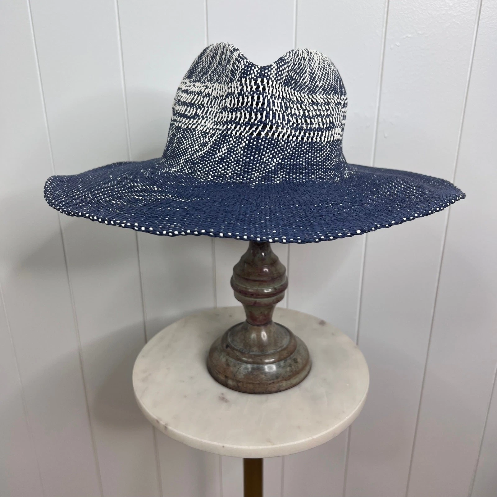 Scoop NYC Navy and White Deauville Continental Woven Summer Hat SZ One Size