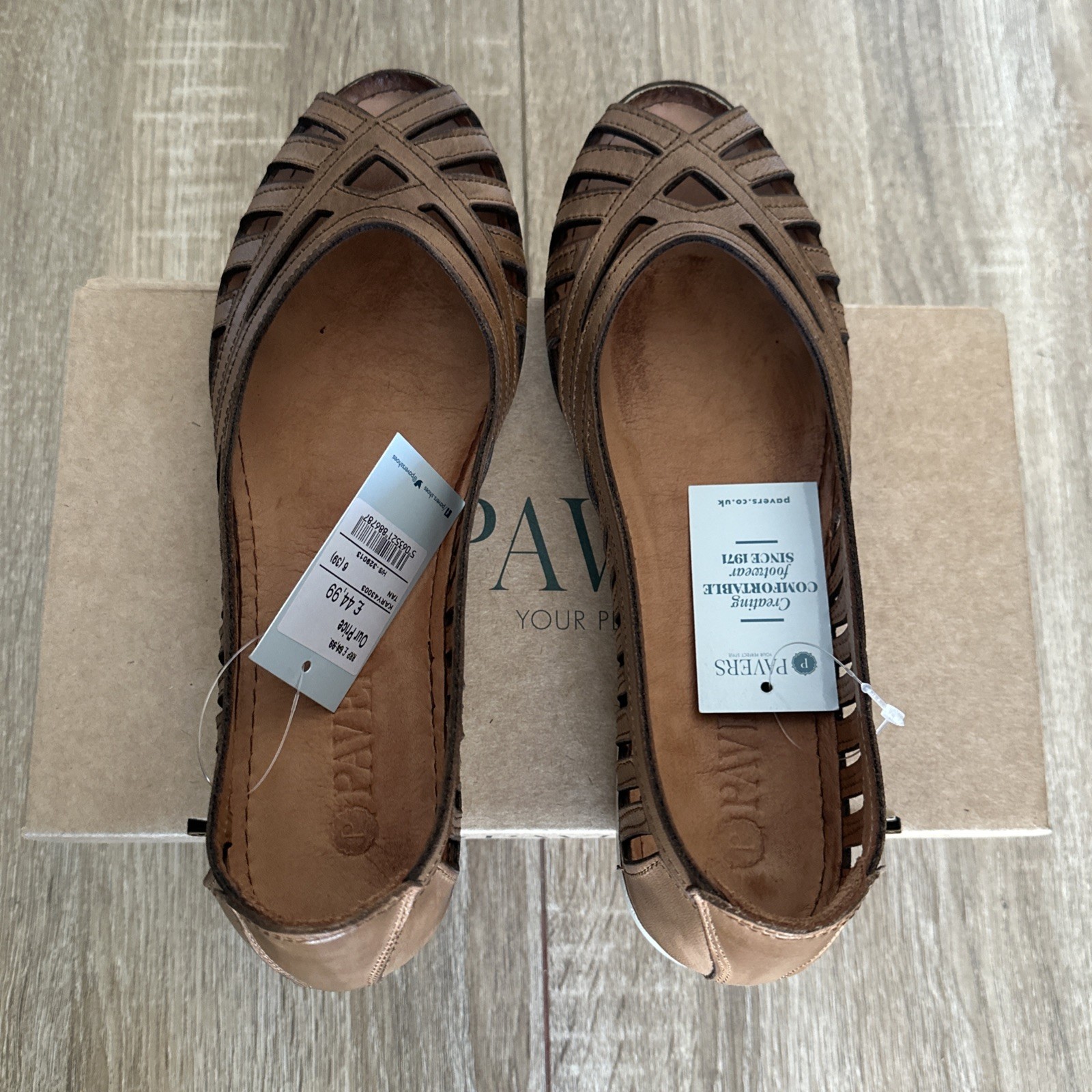 Pavers Flat Ballet Womens Tan Brown Sz UK 6 EU 39 Leather Cut Out Peep Toe Shoes image 7