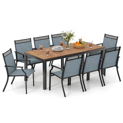 9PCS Patio Dining Set for 8 w/Quick-Drying Fabric, Sturdy Acacia Wood for Garden