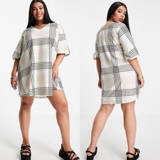 ASOS Textured Cream Textured Mini Swing Short Striped Dress Size 6