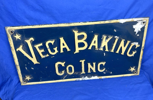 C.1930 Cast Aluminum 3D Sign ~ VEGA BAKING CO. INC. ~ South Boston, Closed 1959