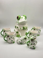 1973 J.S.N.Y Japan Ceramic Green Dots Frog Tea Set