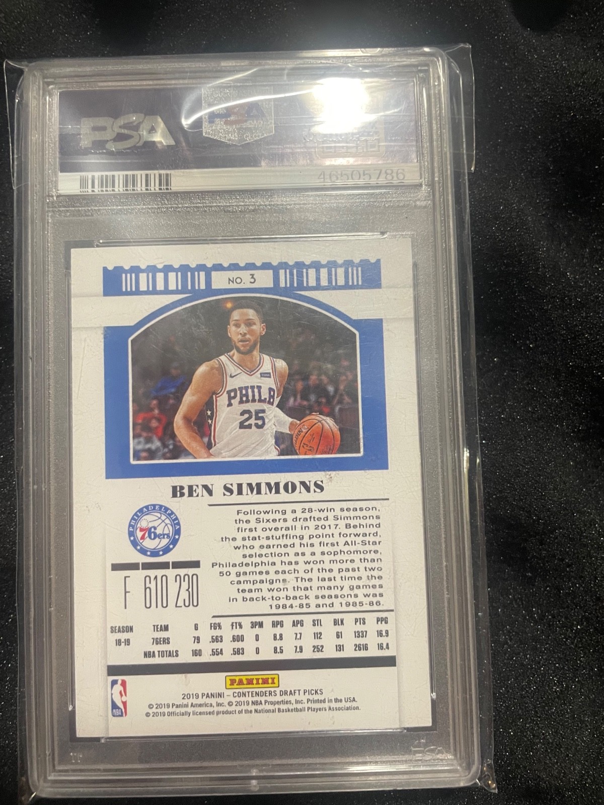 2019 Contenders Ben Simmons /99 RC PSA 10 view 3