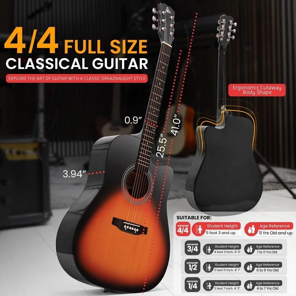Kit de Guitarra Acústica Pyle 41" Tamaño Completo - Cuerpo Cortado con Kit de Accesorios Foto 3 de 4