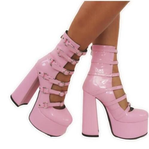 Modische sexy Damenschuhe mit hohem Absatz Sommerplateau hohler Reißverschluss hinten hoch oben - Bild 11 von 12