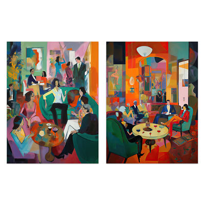 The Cocktail Party 1970's Home Decor Aesthetic Style 12X16'' Wall Art 2 Pack