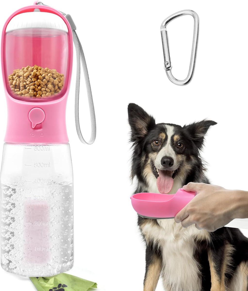 Portable Dog Water Bottle 20oz, Dog Water Dispenser with Food