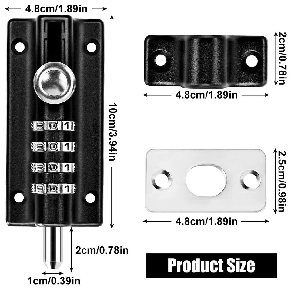 Combination Bolt Lock 4 Digit Pin Code Door Combination Slide Latch Lock UK - Image 2 of 4