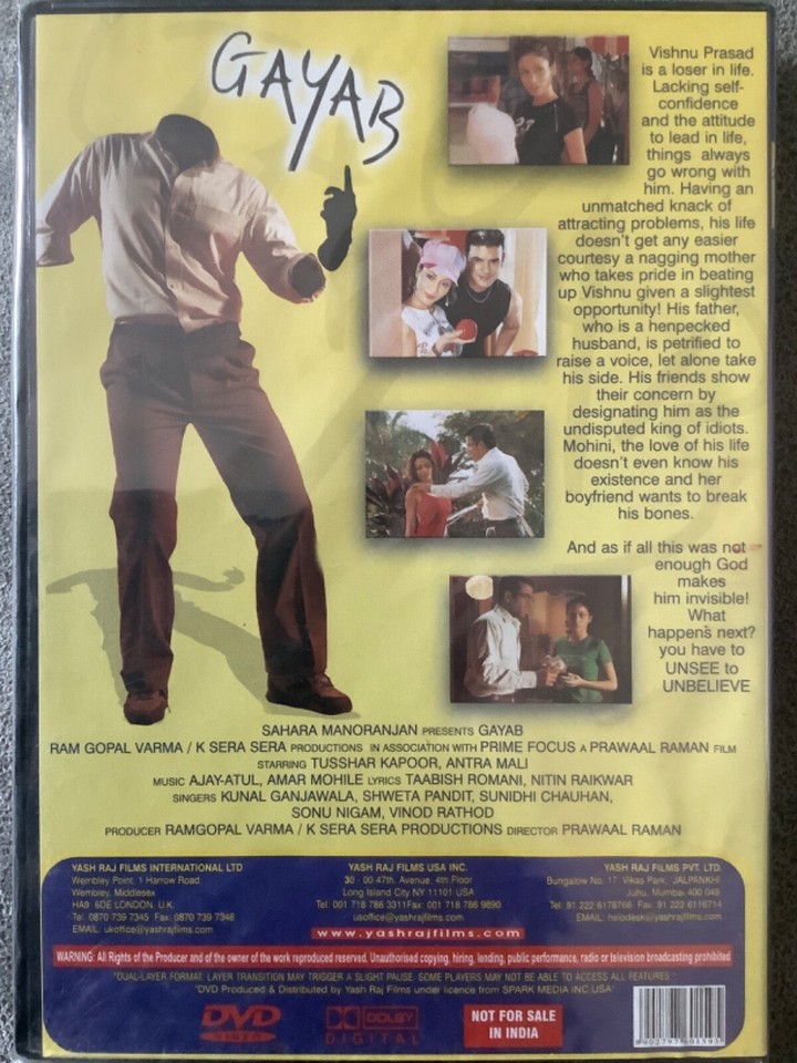 Gayab - *Tusshar Kapoor *Antra Mali BRAND NEW YRF Bollywood DVD | eBay