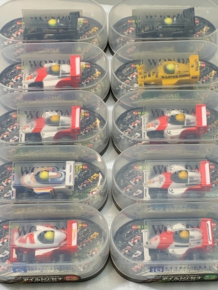 Ayrton Senna set of 10 Pull Back Race Car F1 Asahi Wonda
