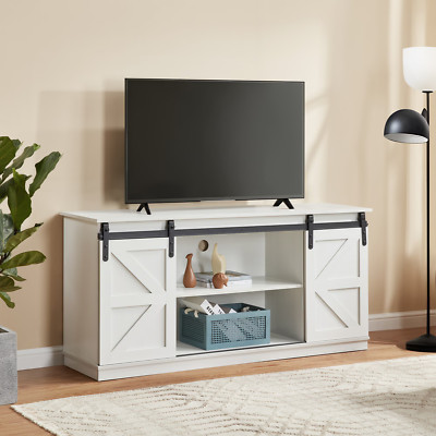 FunniHomi Farmhouse TV Stand for up to 65'' TV, Entertainment Center w/ Doors