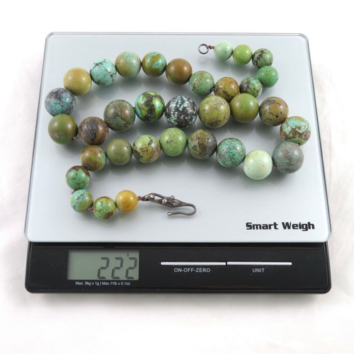 Collana Turchese Cinese Vintage Perline Graduate Hubei Chiusura Argento 222 Grammi - Foto 2 di 11