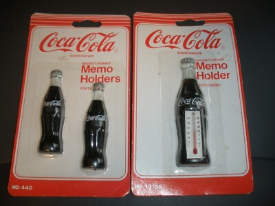 Lot of 2 Coca-Cola Memo Holders- Bottles #440 & Thermometer Bottle #10100 (SU56)