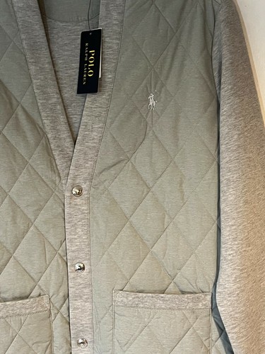 Ralph Lauren Polo Jacket Cardigan Mens Quilted Diamond Grey Medium Winter BNWT - Picture 3 of 6