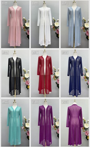 Cardigan donna trasparente manica lunga vedere attraverso maglia lunga copri giacche cappotto - Foto 3 di 24