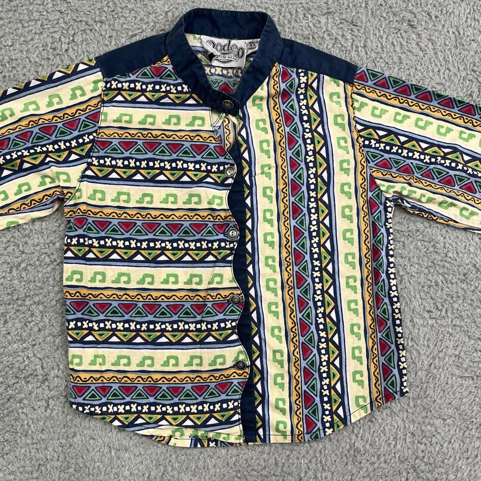 Camisa Western de Colección JUVENTUD Niños XS/S Abotonada Estampado Completo Vaquero Rodeo Años 80 90 Foto 2 de 4