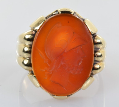 Carnelian Cameo Ring in 10k Yellow Gold Size 11.5