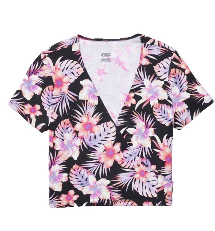 女式粉色尼龙花卉上衣