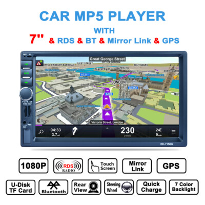 7 Inch Car Stereo MP5 Player 2 Din Bluetooth Touch Screen With EU GPS Navigation