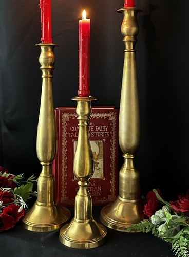 Candle Holders Solid Brass Vintage Wedding / holiday:19", 15", 11.5" - Set of 3 - Picture 9 of 14