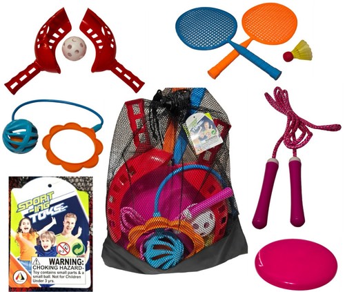 5-in-1 Outdoor Sport Toy Set Kids Active Play Combo Beach Yard Game Mesh Bag NWT