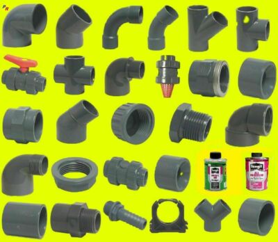 PVC Fittinge 50 mm Kugelventil Winkel Bogen Verschraubung Rohr Muffe Verbinder