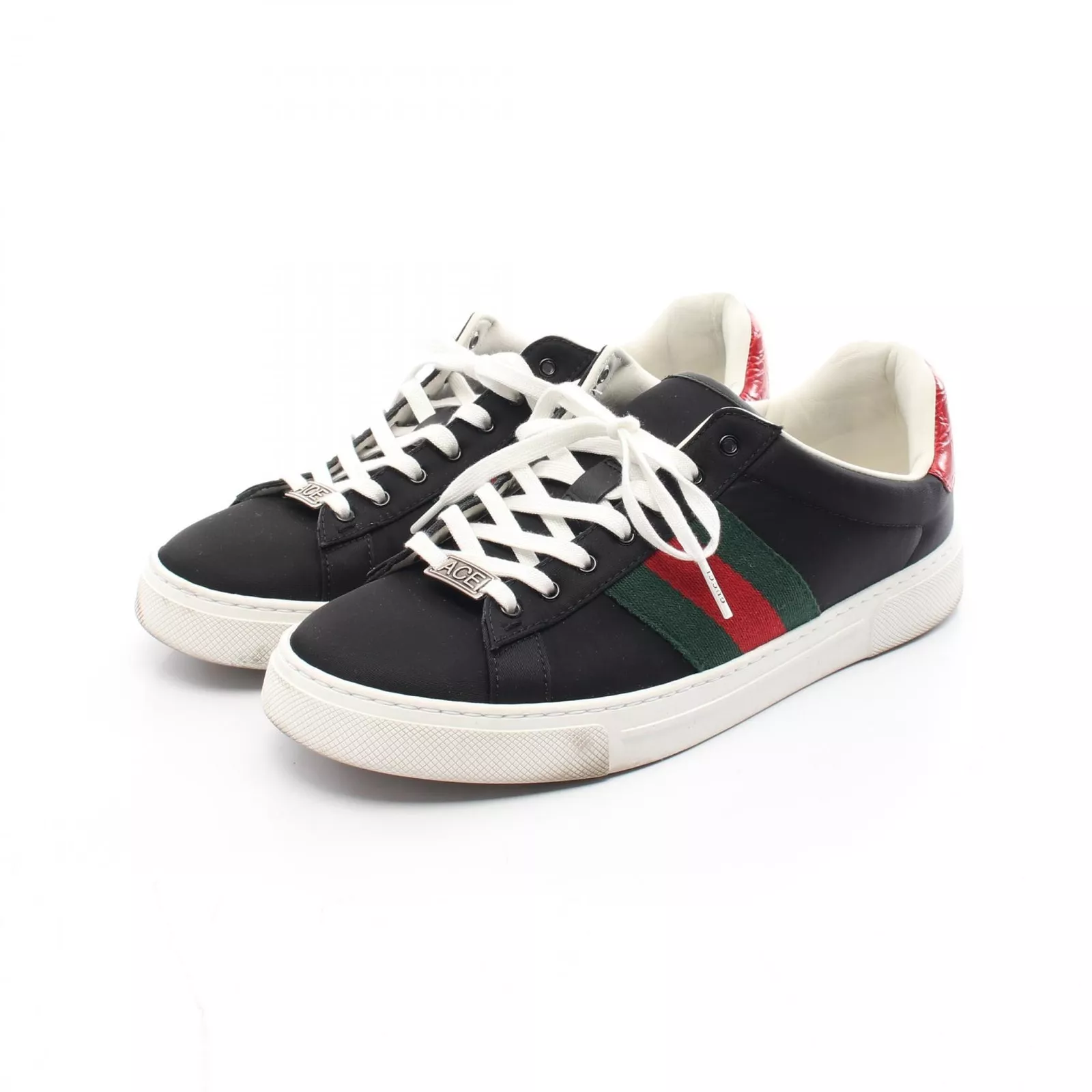Baskets GUCCI ACE Ace chaussures #8,5 800891 nylon cuir noir rouge vert occasion homme