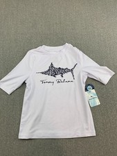 Tommy Bahama Boy  s Rash Guard Swim Shirt Size 4 White Sword Fish Graphic Stretch