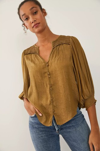 New! XXS NWT Anthropologie "Cacee Jacquard Buttondown" Blouse Top - Picture 3 of 9