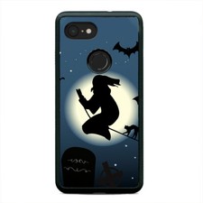 Halloween Night Moon Flying Witch Cat Bat Case Cover For Google Pixel 3 3XL 2XL