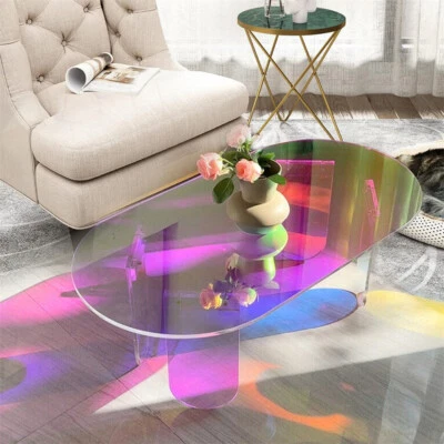 ARTLOGE Rainbow Color Acrylic Coffee Table Iridescent Acrylic End Table 14.2 inch Height