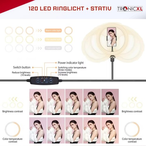 XXL Anillo de Luz Con 210cm Trípode Light Smartphone Soporte para Foto Vídeo - Imagen 6 de 9