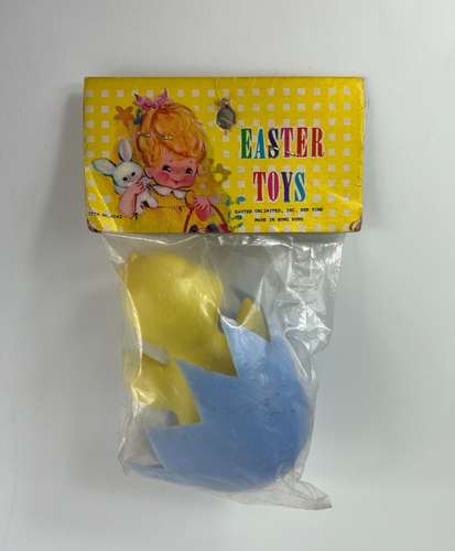 Vintage Easter Unlimited Chick in Egg Shell Plastic Easter Toy Hong Kong Package - Picture 12 of 16