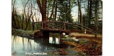 1910s Postcard: Middlesex Fells MA - Adirondack Log Span Bridge Metro News