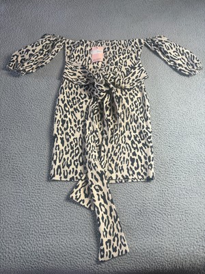 Missguided Womens Puff Sleeve Belted Bardot Dress Brown Leopard Print Size 6