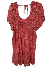 Espresso Floral Dress. Empire Waist. Size L. Red , Orange & White. Ruffled.