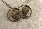 Vintage Pair of Mercury (90% Silver) Dime 1944 Cut Out Dangle Earrings