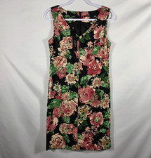 Talbots Floral Sleeveless Shift Dress Women's Size 6 Black Pink & Green NEW