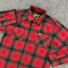 Dixxon DFC Youth Division Red Black Plaid Button Up Long Sleeve Shirt Boy Medium